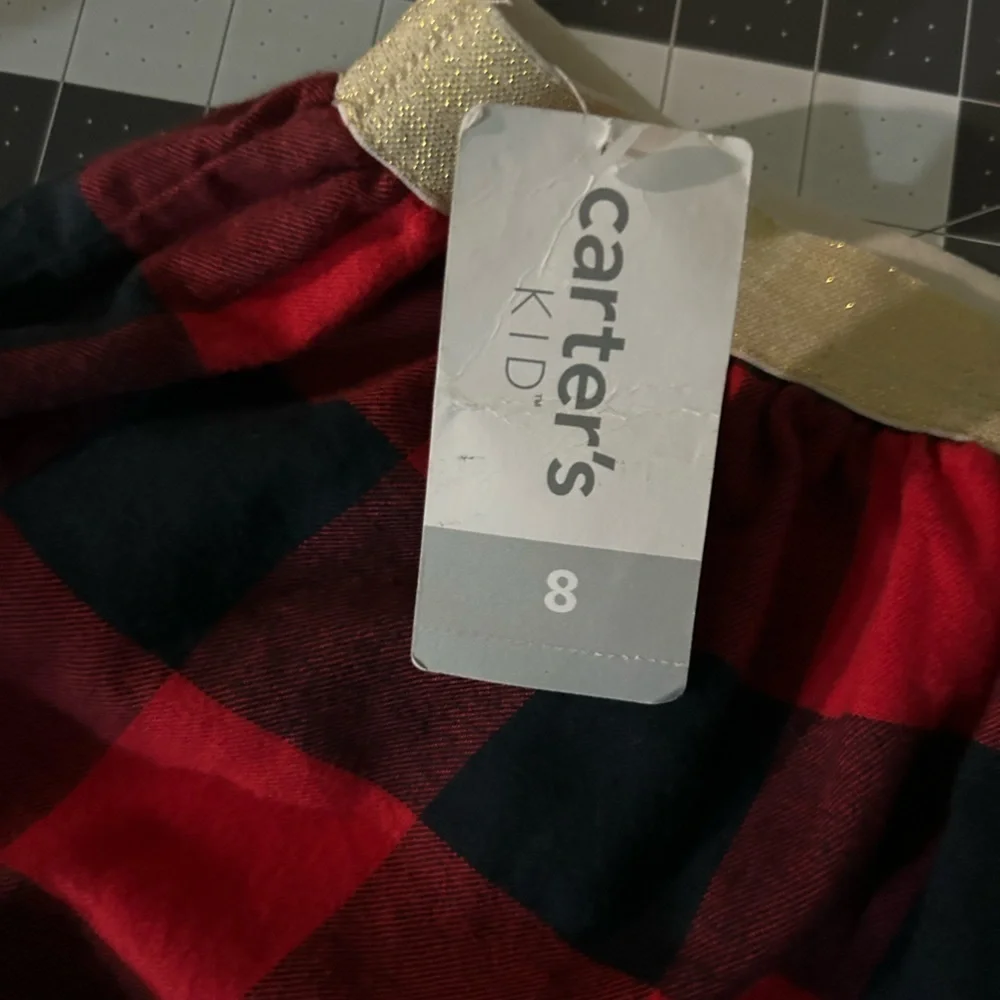 Carter's Red and Black Plaid Skirt with Gold Waistband